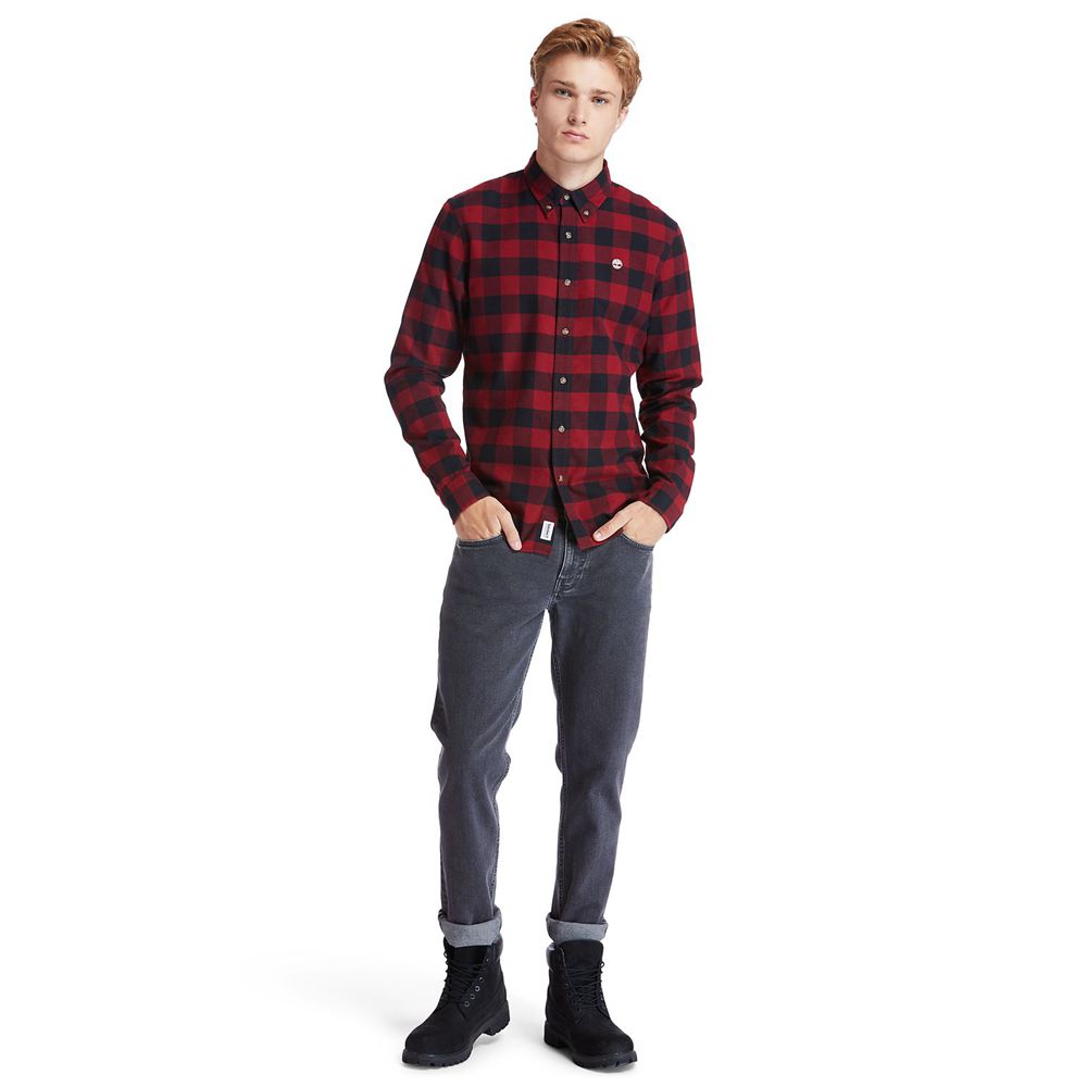 Camasi Timberland Barbati Rosii/Negrii - Mascoma River Slim-Fit Long-Sleeve Check - Romania - IZUDWL